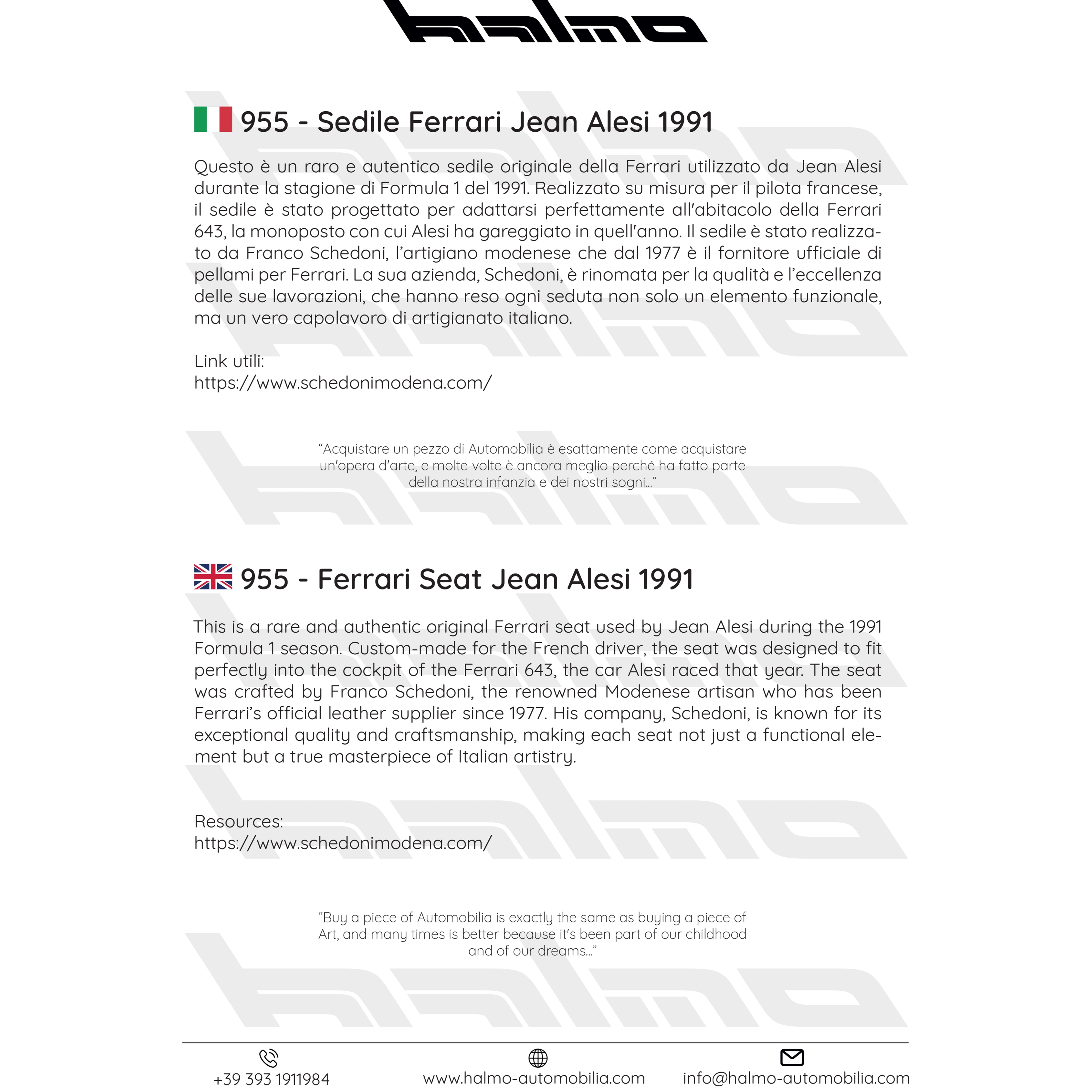Jean Alesi Race Used Ferrari Seat – 1991 Formula One Season