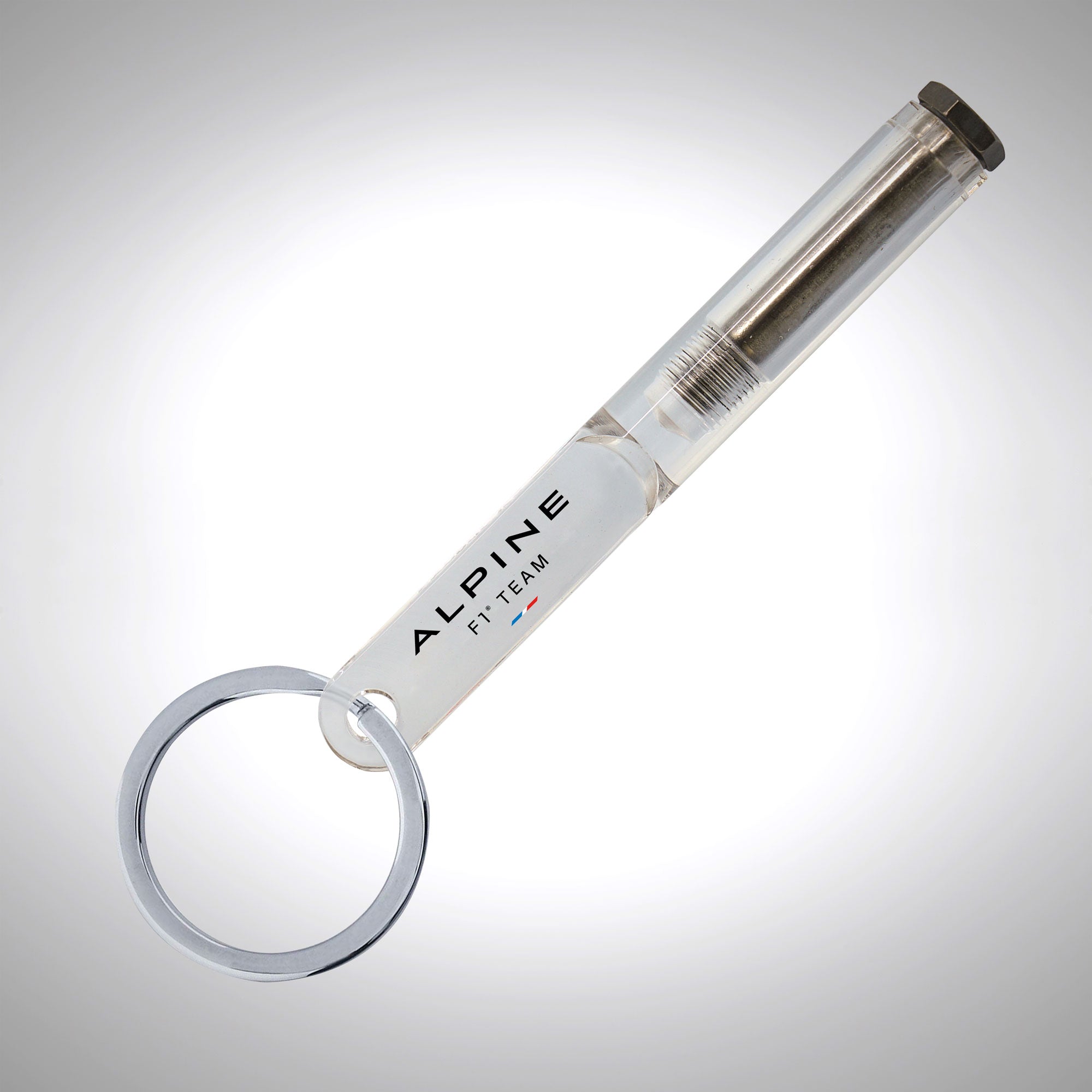 keyring made from a titanium brake disc bolt taken from one of the Alpine F1 Team race cars.