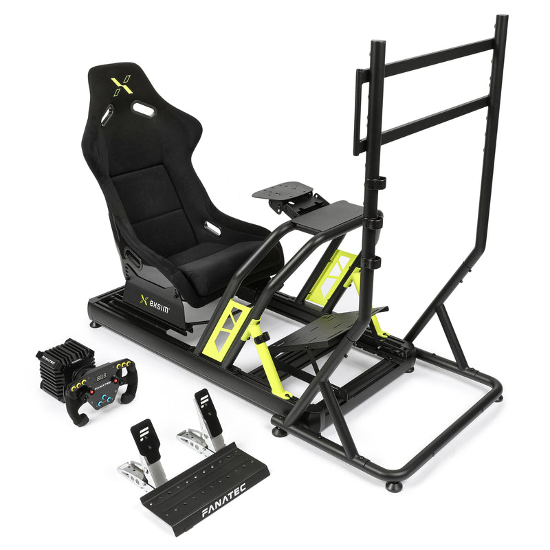 TRK Sim Racing Cockpit Bundle - Includes Cockpit Frame, Screen Mount, Fanatec Wheel Base, Wheel & Pedals