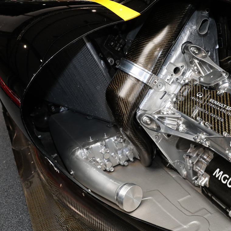 Lotus E22-03 rolling chassis from 2014 in 2019 RS19 livery, collector-grade Formula 1 exhibition display