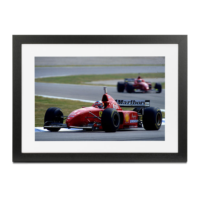 Michael Schumacher 1996 Scuderia-Ferrari ‘Triumphant Tifosi’ Framed Print – Spanish Grand Prix