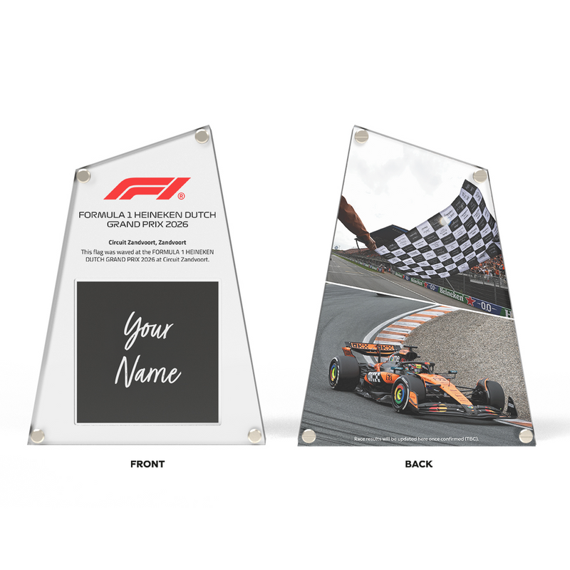 Close-up of Own the Chequered Flag - 2026 Dutch Grand Prix Formula 1 memorabilia detail