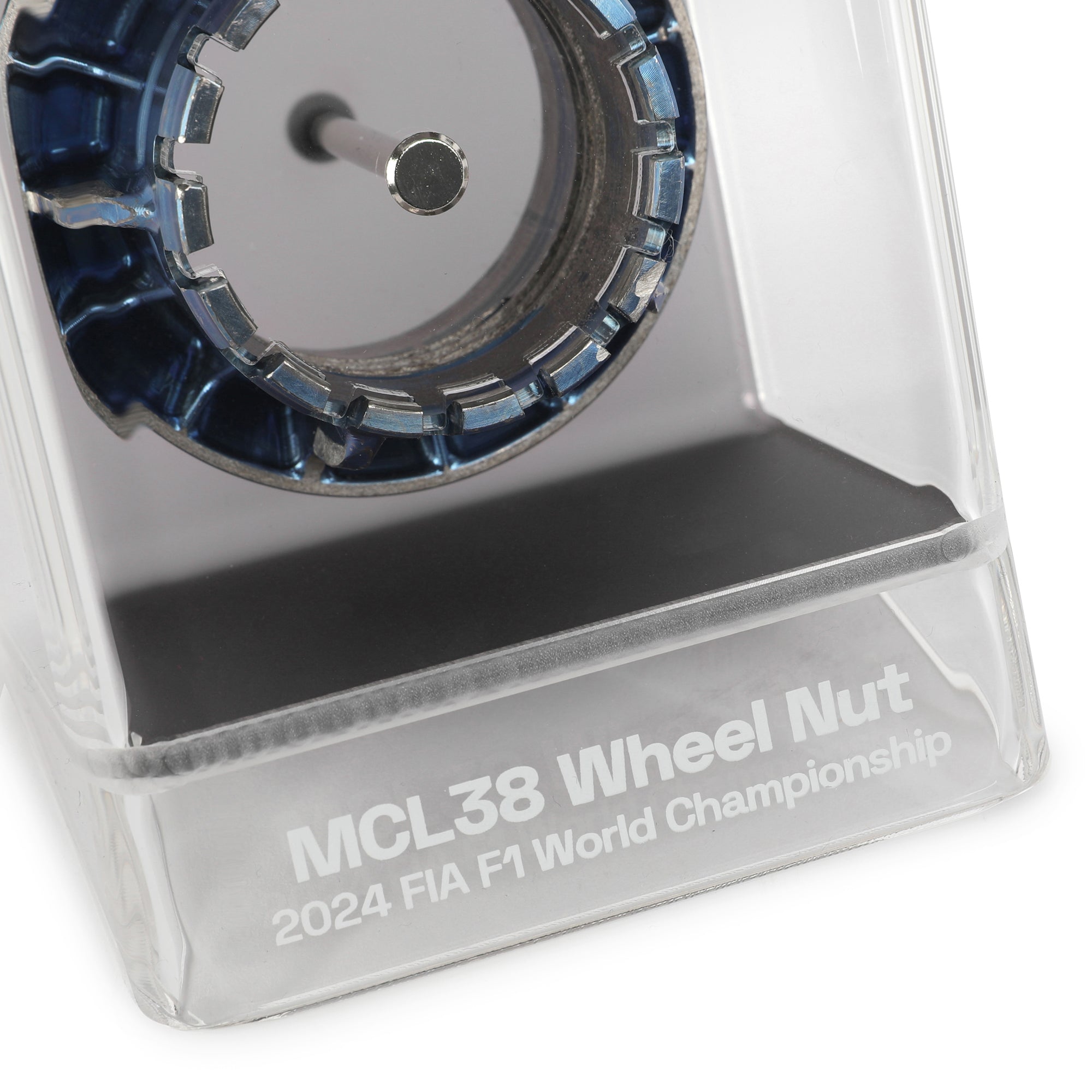 McLaren F1 Team 2024 Used Blue Wheel Nut in Display Case