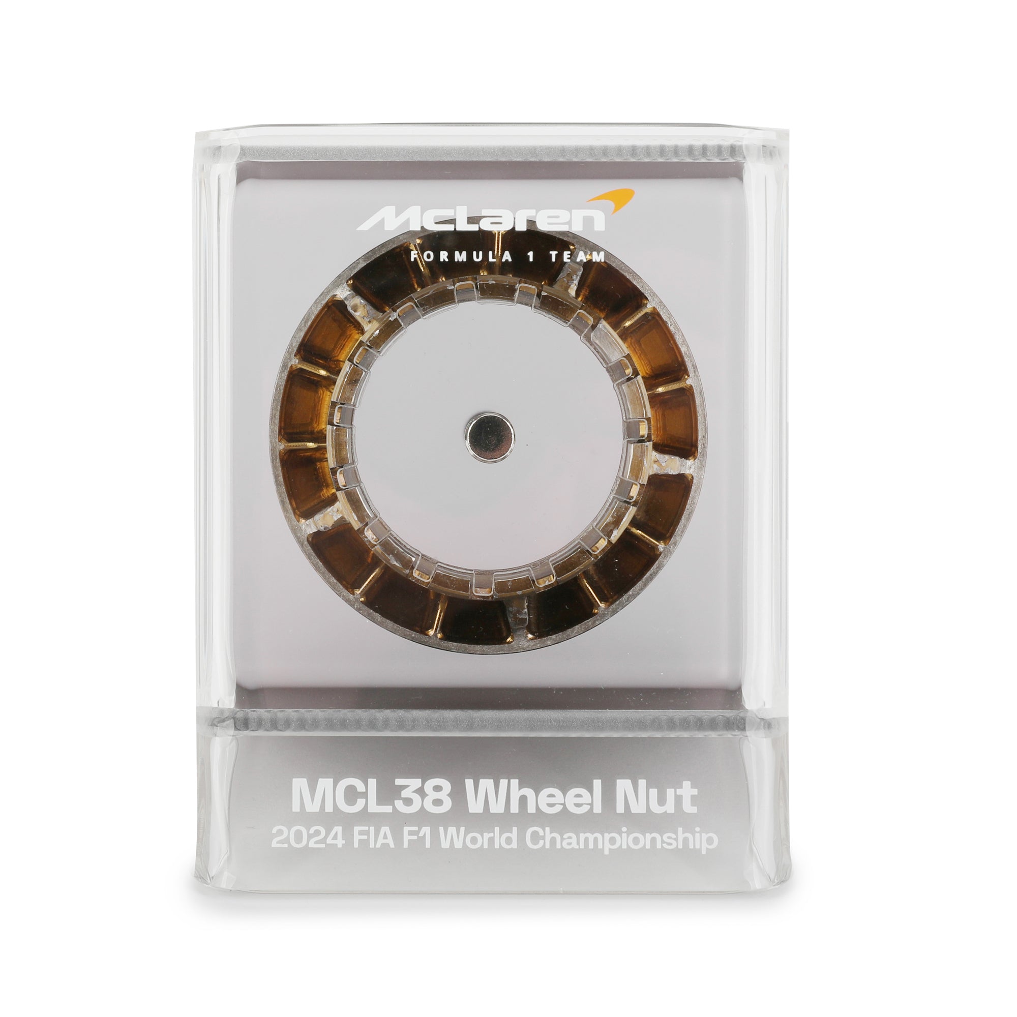 McLaren F1 Team 2024 Used Gold Wheel Nut in Display Case