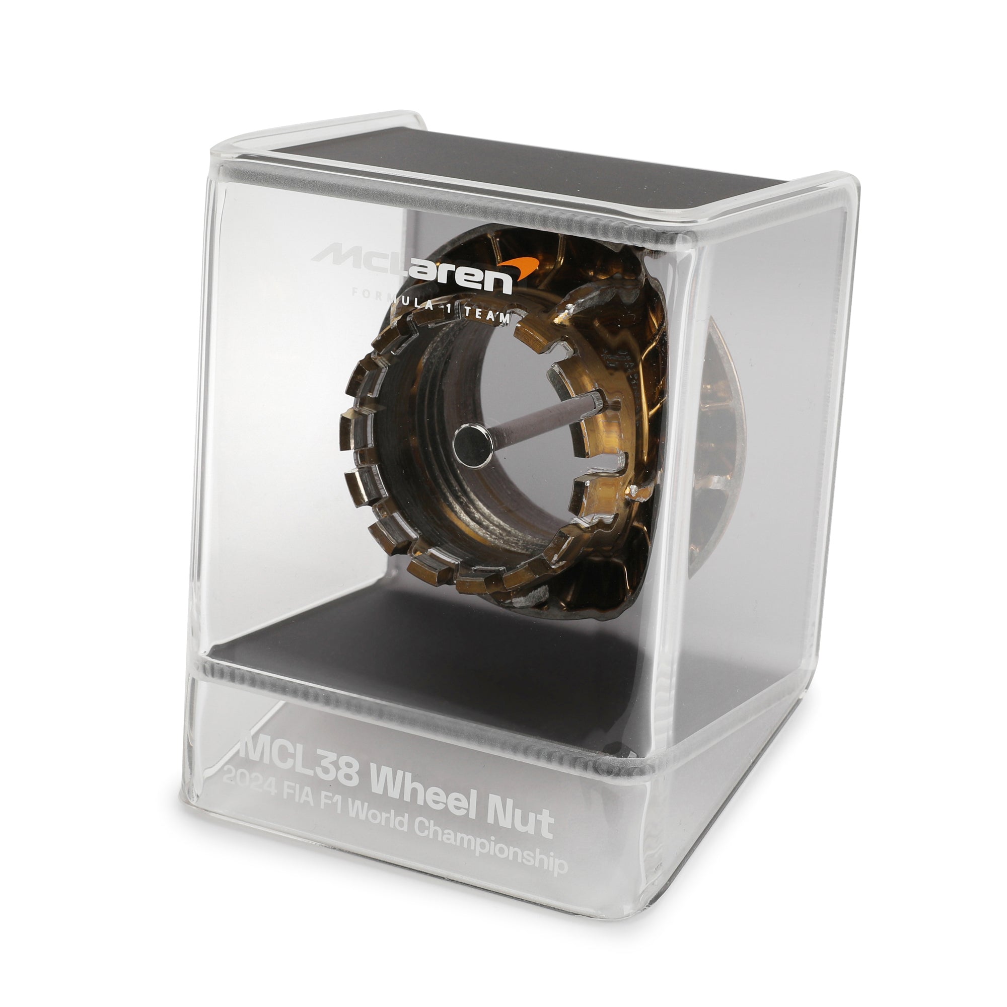 McLaren F1 Team 2024 Used Gold Wheel Nut in Display Case