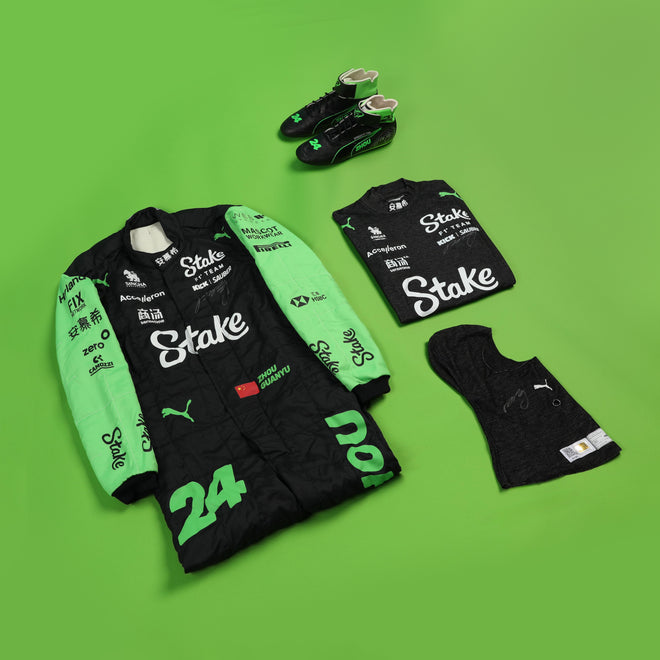 LOT 052 - Zhou Guanyu Signed 2024 Stake F1 Team GP Used Racewear Bundle