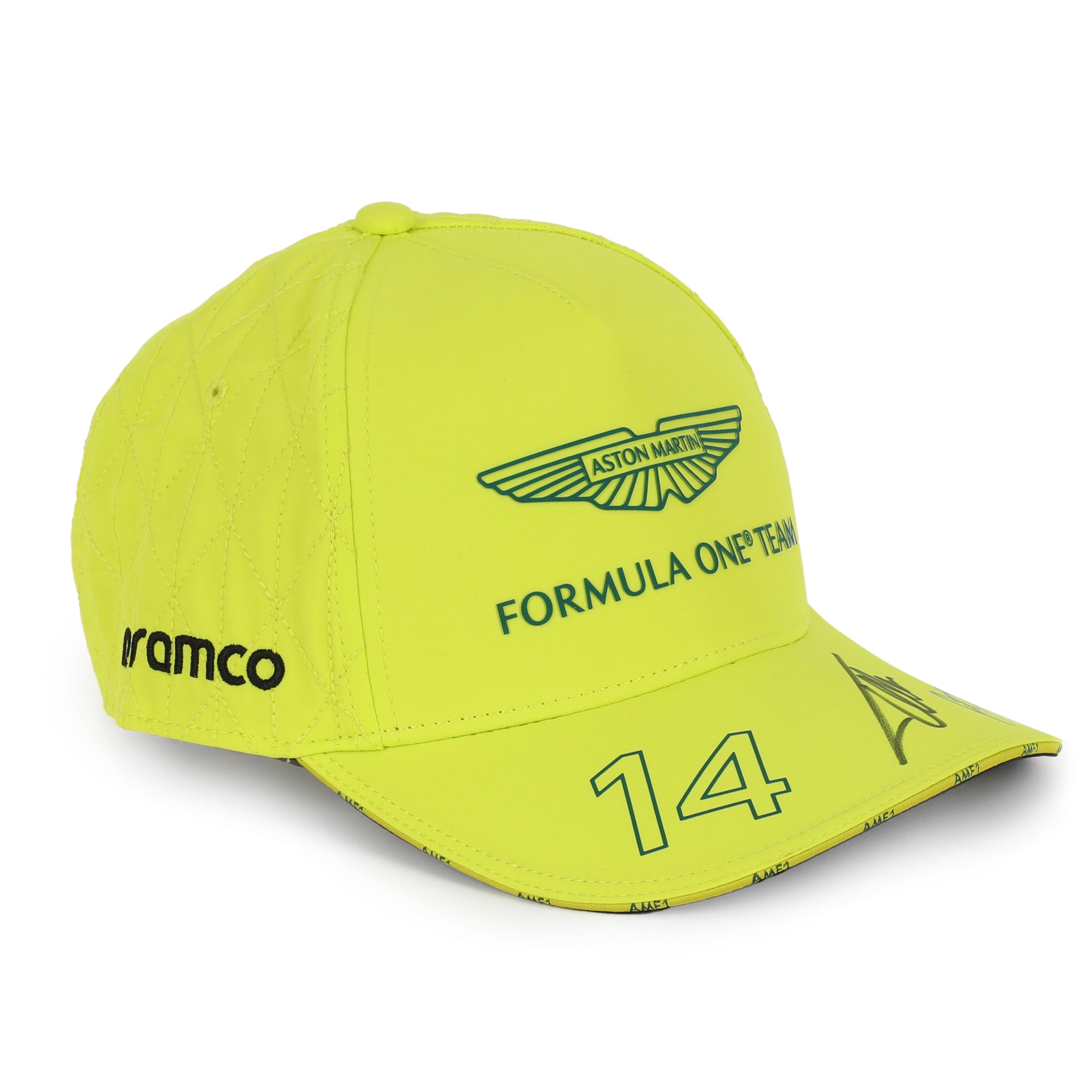 Fernando Alonso Signed 2024 Aston Martin Aramco Formula One Team Cap - Lime Green