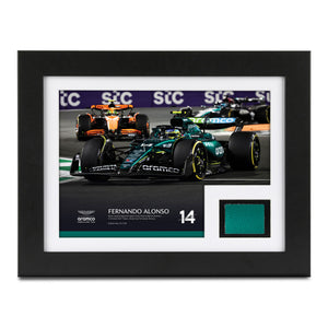 Limited Edition Fernando Alonso 2024 Aston Martin Aramco F1 Team Saudi Arabian Grand Prix race-used bodywork and photo, authentic Formula 1 collector display