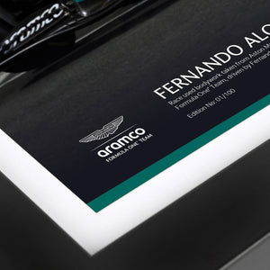 Limited Edition 2024 Fernando Alonso Aston Martin Aramco F1 Team Saudi Arabian Grand Prix authentic Formula 1 race-used bodywork with commemorative photo