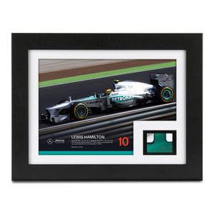 Lewis Hamilton 2013 Hungarian Grand Prix 'First Win' race-used bodywork and photo display, authentic Formula 1 memorabilia for collector display