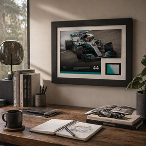 Authentic Limited Edition Lewis Hamilton 2017 Abu Dhabi Grand Prix race-used bodywork with commemorative photo, premium Formula 1 collector piece