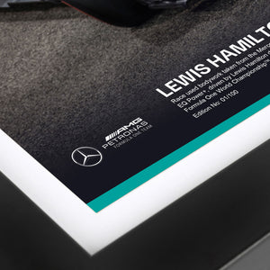 Limited Edition 2017 Lewis Hamilton authentic Formula 1 Abu Dhabi Grand Prix race-used bodywork with display photo, premium collector display