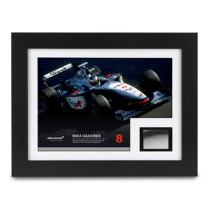 Mika Häkkinen 1998 Championship Edition race-used Formula 1 bodywork and photo, authentic motorsport memorabilia for premium collector display