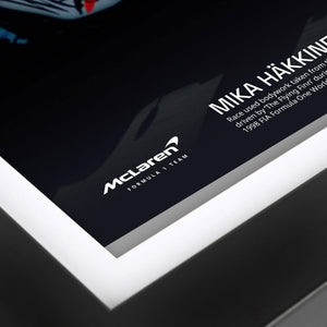 1998 Mika Häkkinen Championship Edition authentic Formula 1 race-used bodywork with display photo, premium collector display and memorabilia