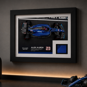 Authentic Limited Edition Alex Albon 2023 race-used Formula 1 bodywork with commemorative photo, premium motorsport collector piece