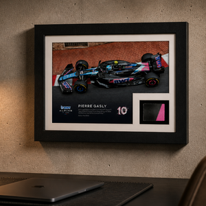 Authentic Pierre Gasly 2024 BWT Alpine Formula One™ Team Limited Edition bodywork with commemorative photo, genuine Formula 1 race-used memorabilia