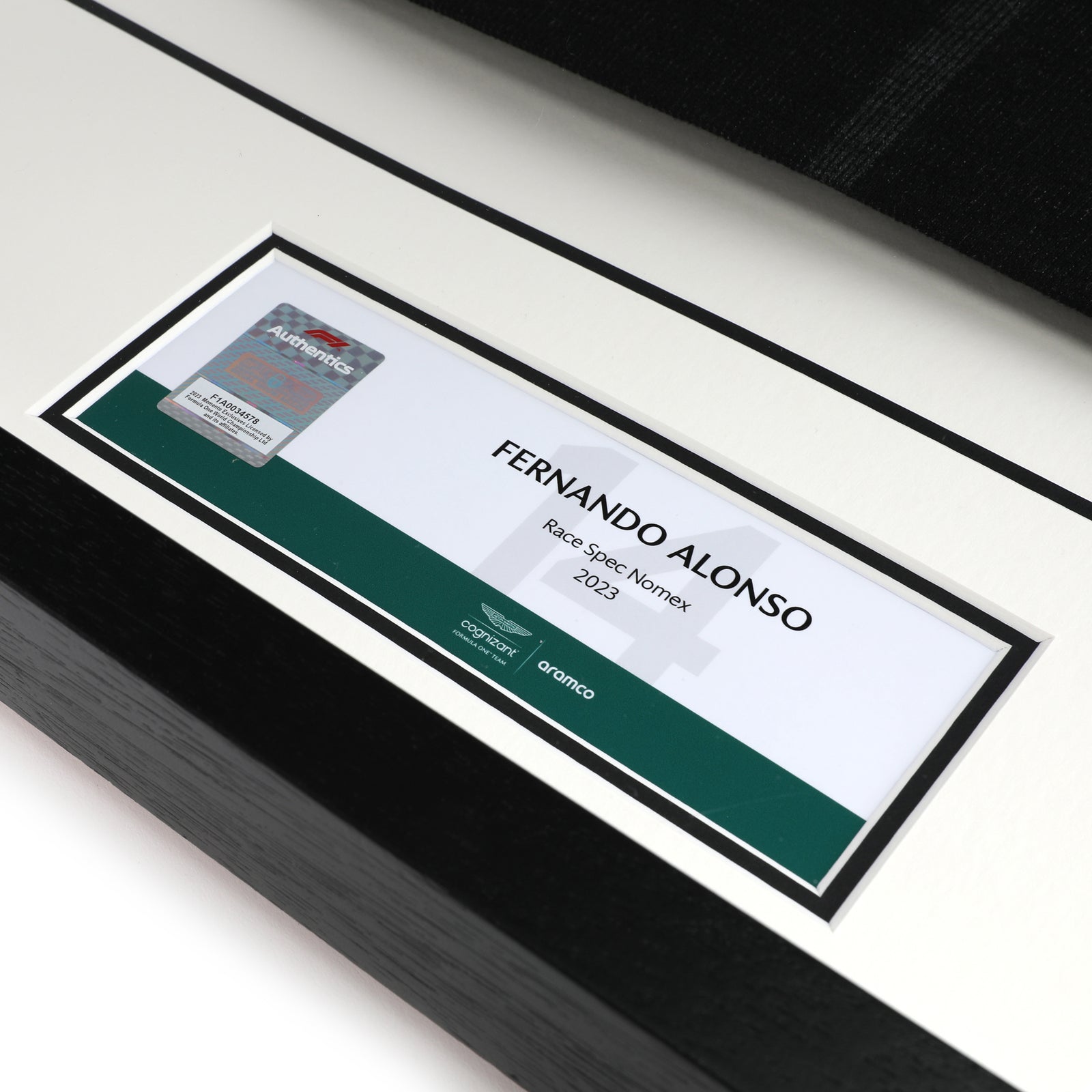 Aston Martin Aramco F1 Team Fernando Alonso 2023 race-spec Nomex in premium framed collector display