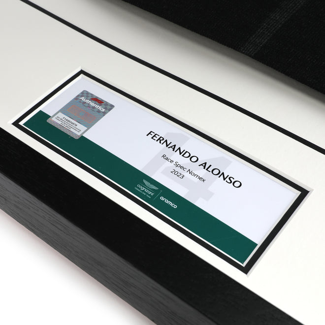 Aston Martin Aramco F1 Team Fernando Alonso 2023 race-spec Nomex in premium framed collector display