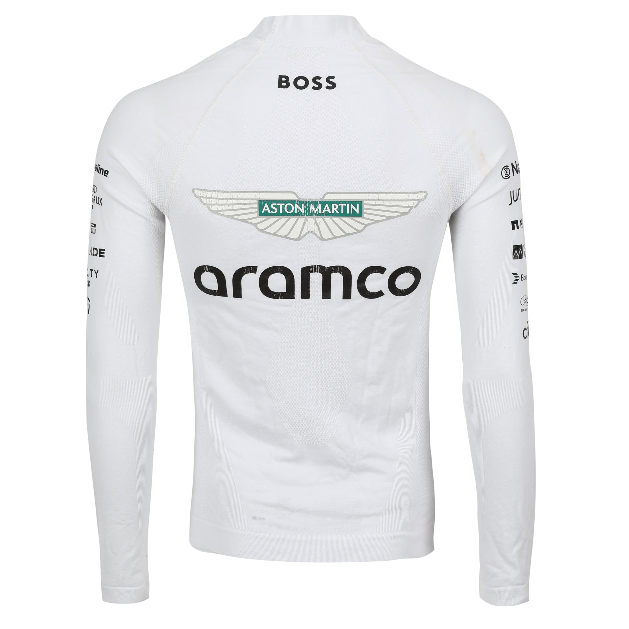 Fernando Alonso Un-Signed 2024 Aston Martin Aramco Formula One Team Grand Prix Used Nomex - Italian GP - White