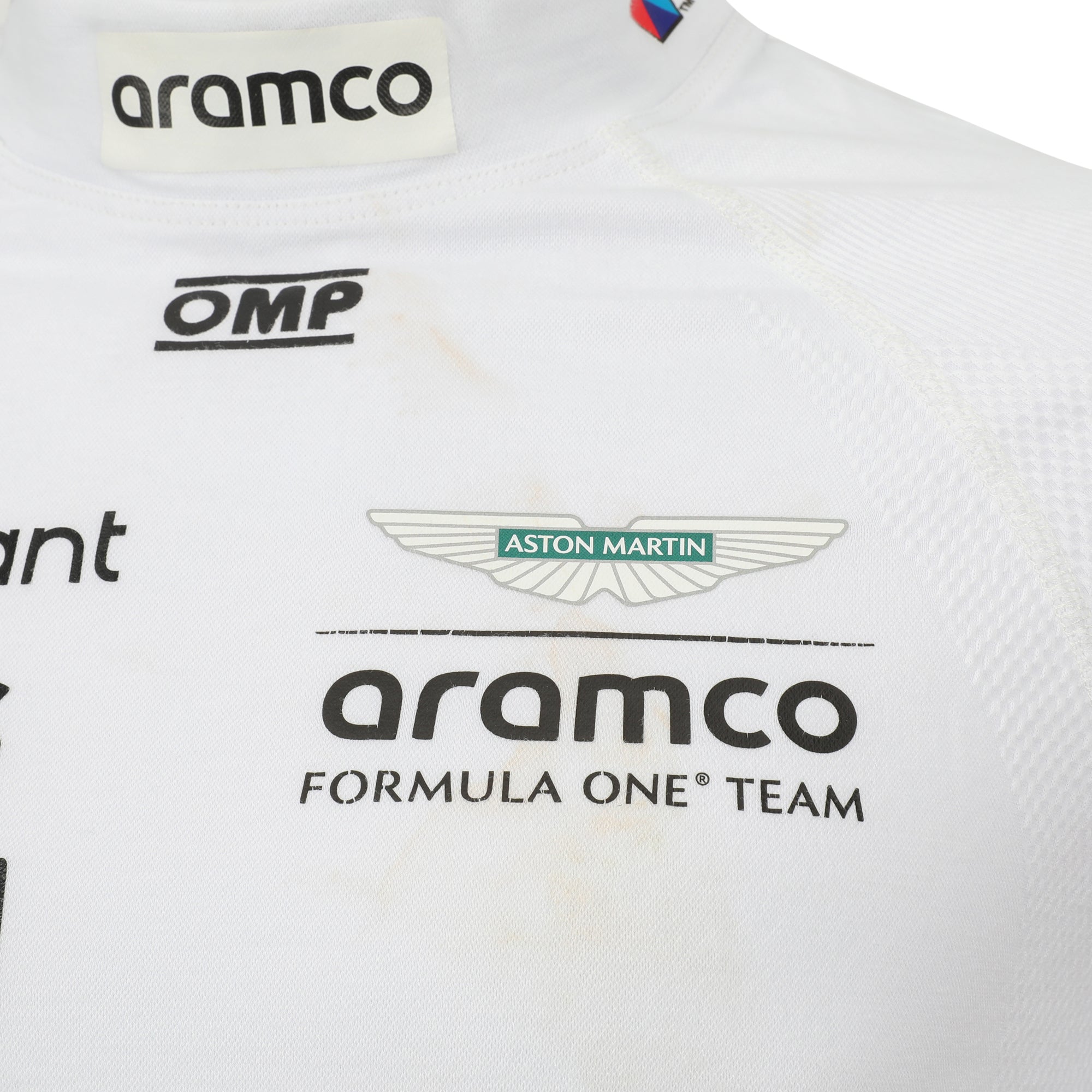 Fernando Alonso Un-Signed 2024 Aston Martin Aramco Formula One Team Grand Prix Used Nomex - Italian GP - White