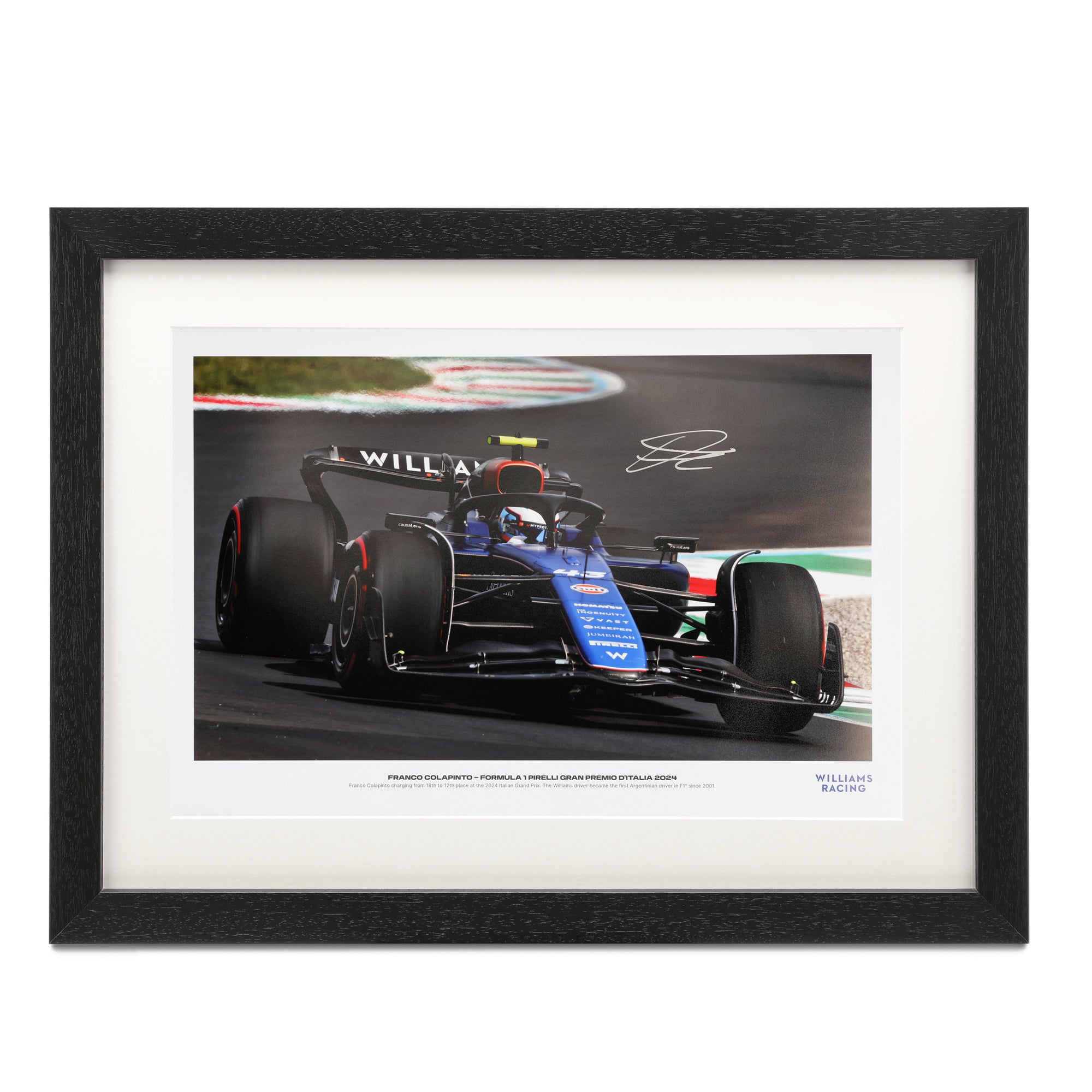 Franco Colapinto 2024 Williams Racing Formula 1 Team Signed Photo – Italian Grand Prix