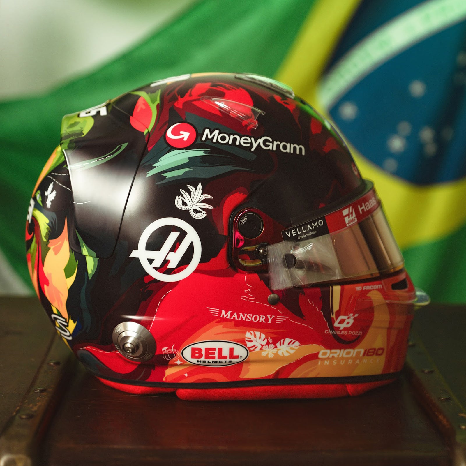 Esteban Ocon 2025 Race Used Haas F1 Team Helmet - Brazil GP