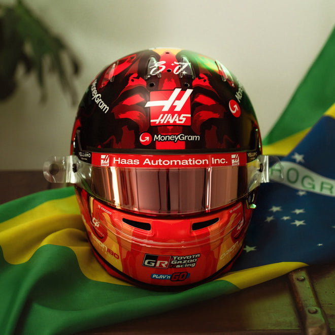 Esteban Ocon 2025 Race Used Haas F1 Team Helmet - Brazil GP