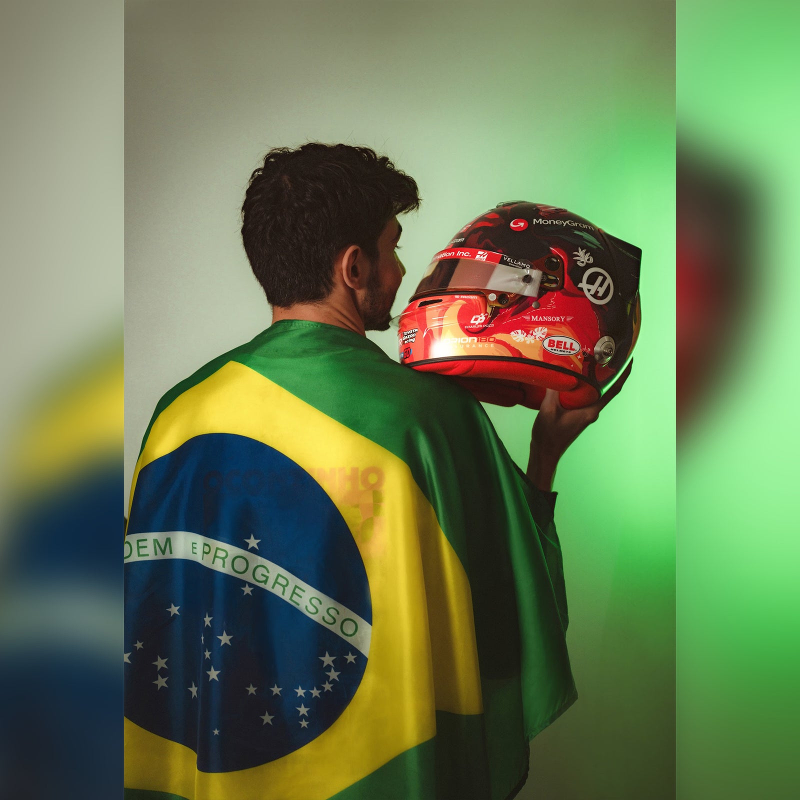 Esteban Ocon 2025 Race Used Haas F1 Team Helmet - Brazil GP