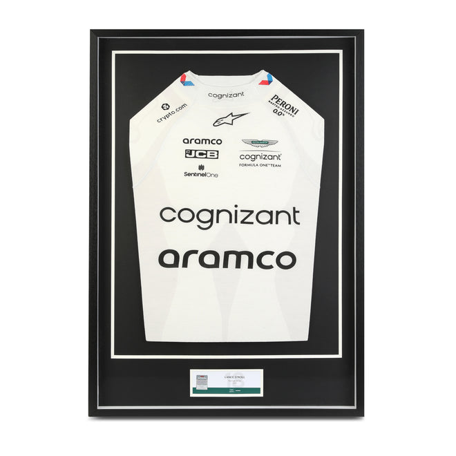 Lance Stroll Aston Martin Aramco F1 Team race-spec 2023 framed Nomex motorsport memorabilia display