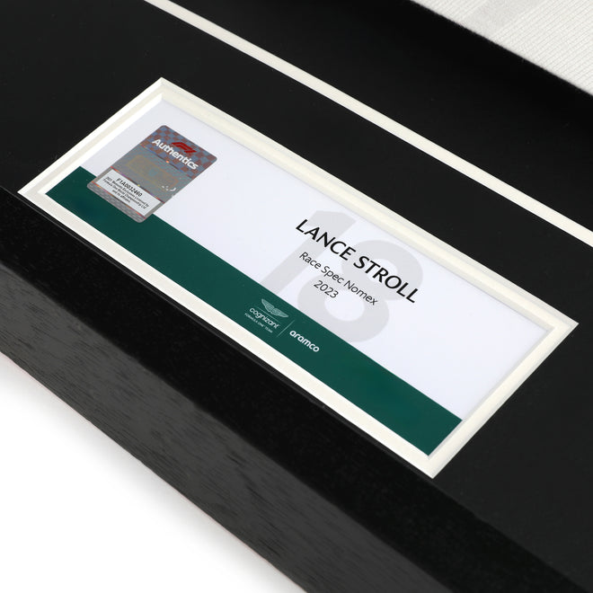 Aston Martin Aramco F1 Team Lance Stroll 2023 race-spec Nomex in premium framed collector display
