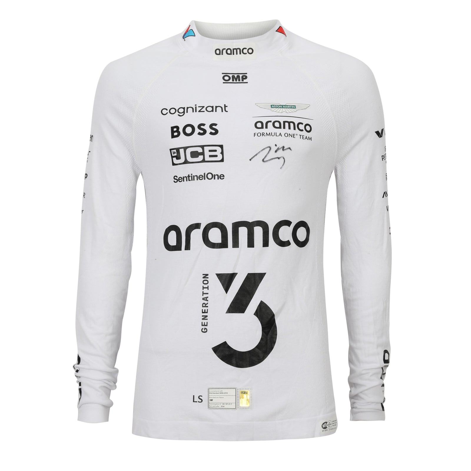 Lance Stroll Signed 2024 Aston Martin Aramco Formula One Team Grand Prix Used Nomex - US GP - White