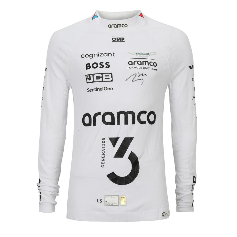 Lance Stroll Signed 2024 Aston Martin Aramco Formula One Team Grand Prix Used Nomex - US GP - White