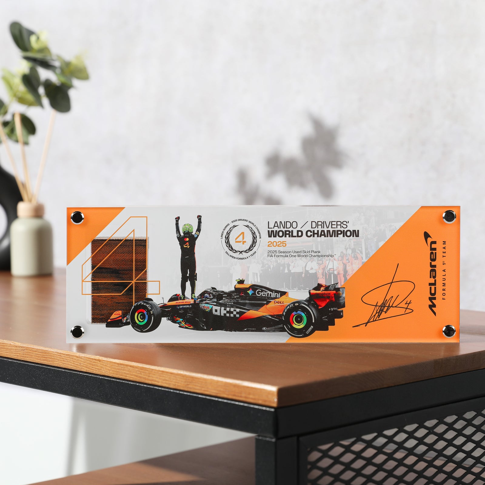 Lando Norris 2025 Grand Prix Used McLaren Skid Plank Piece in Acrylic - Championship Edition