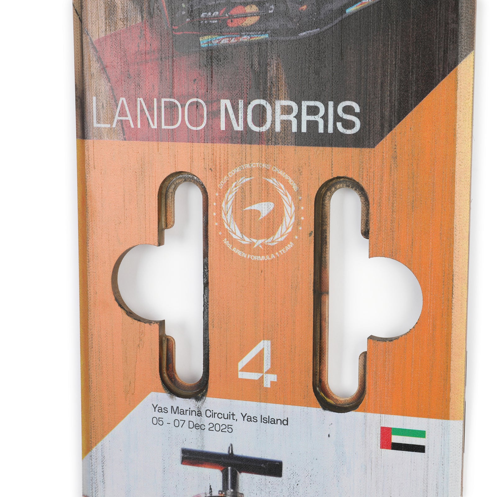Auction LOT 038 - Lando Norris 2025 McLaren Formula 1 Team Grand Prix Used Front Skid Plank Wall Art - Abu Dhabi