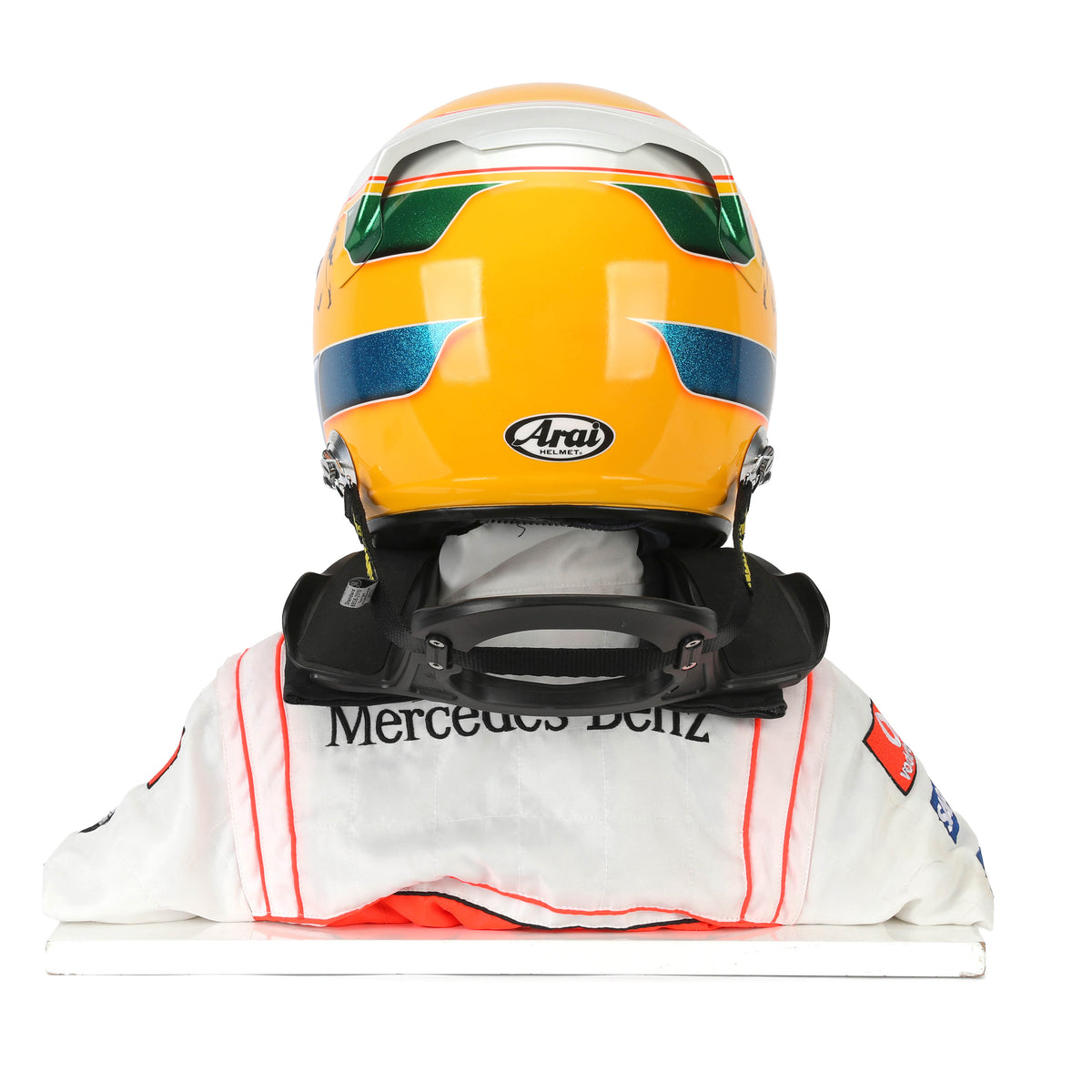 The Austin Auction LOT 062 - Lewis Hamilton 2008 First Championship Season Display Set - Includes Replica Helmet, Race Used Visor & Hans Device