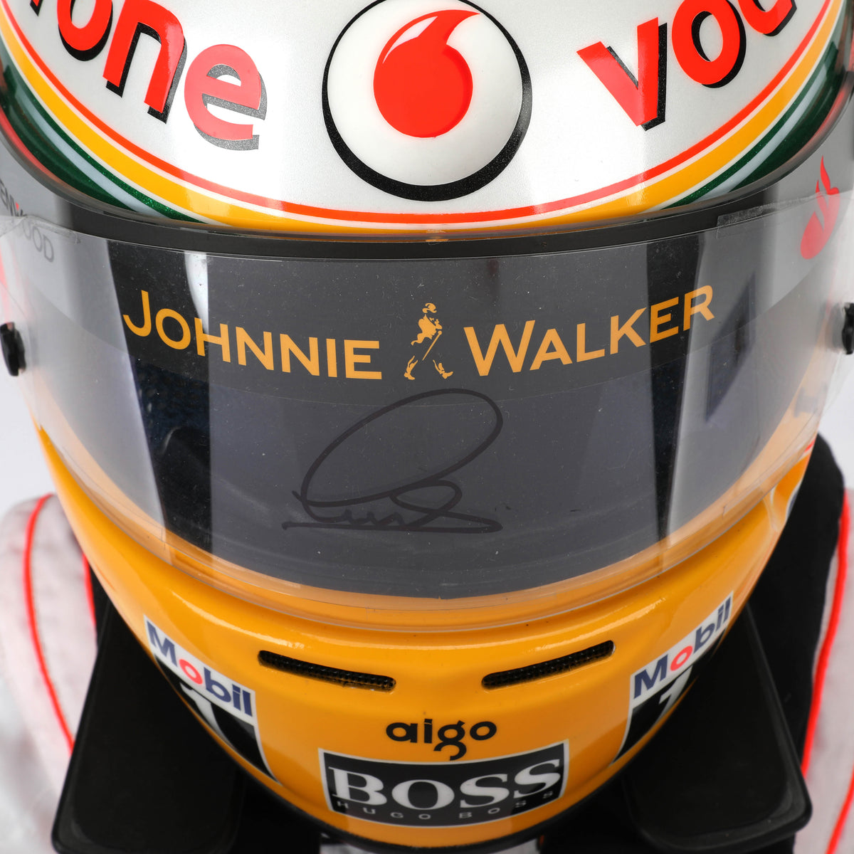 The Austin Auction LOT 062 - Lewis Hamilton 2008 First Championship Season Display Set - Includes Replica Helmet, Race Used Visor & Hans Device