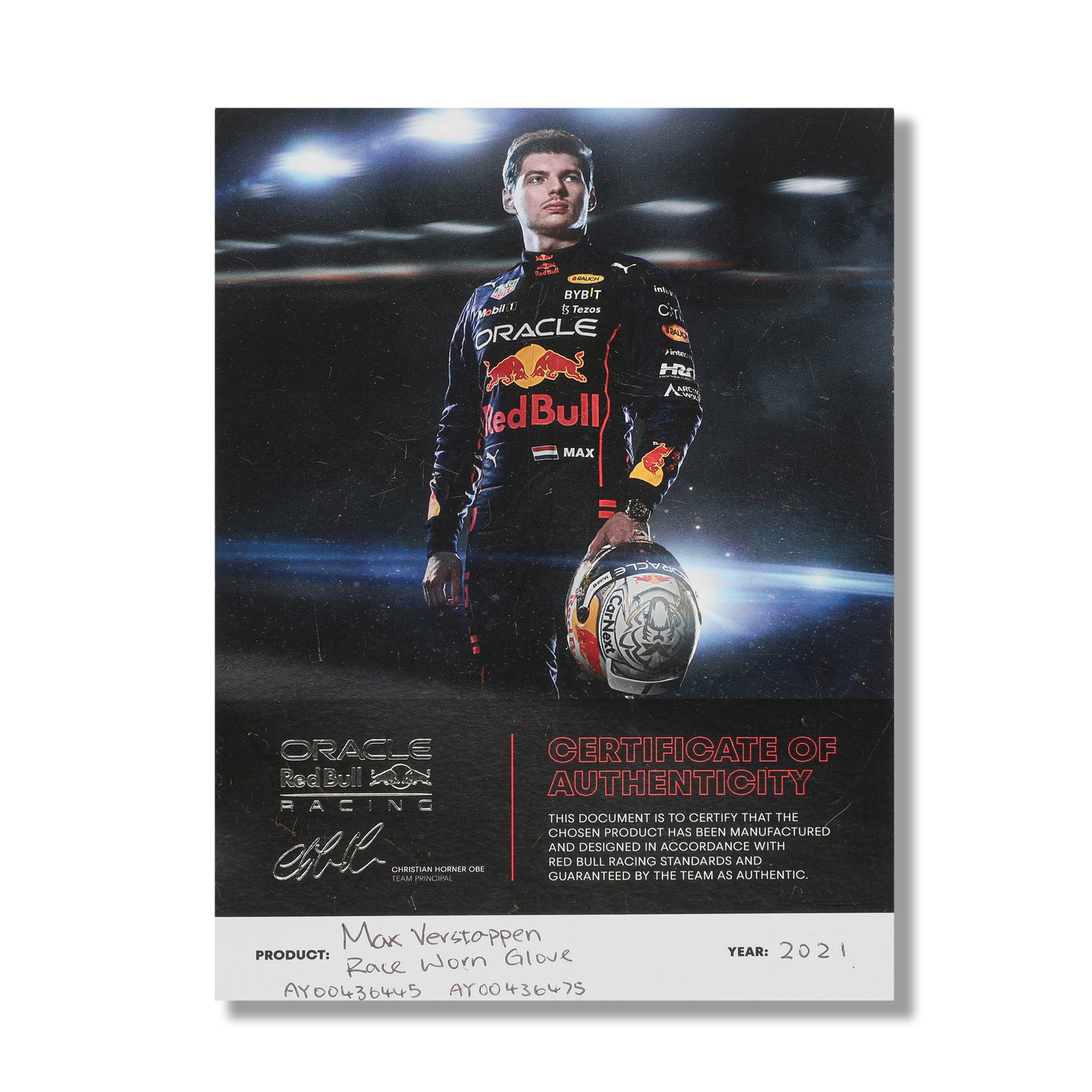 Season Launch LOT 039 - Max Verstappen 2021 Red Bull Gloves - USA GP Used