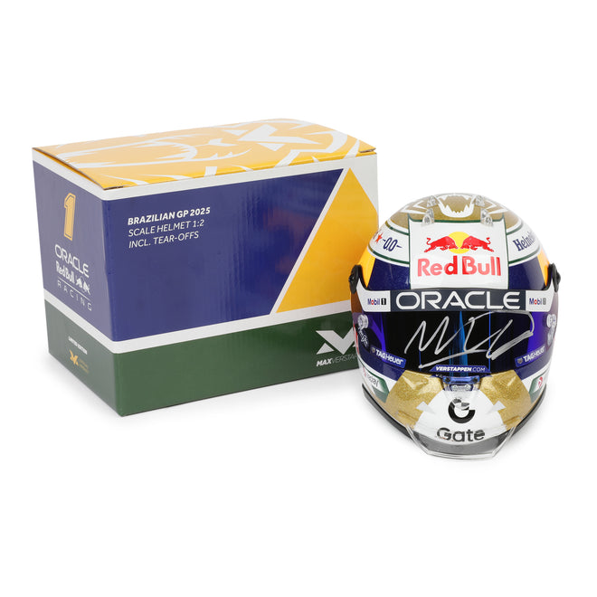 LOT 244 - Max Verstappen Signed 2025 Red Bull Racing Mini Helmet - Brazilian GP