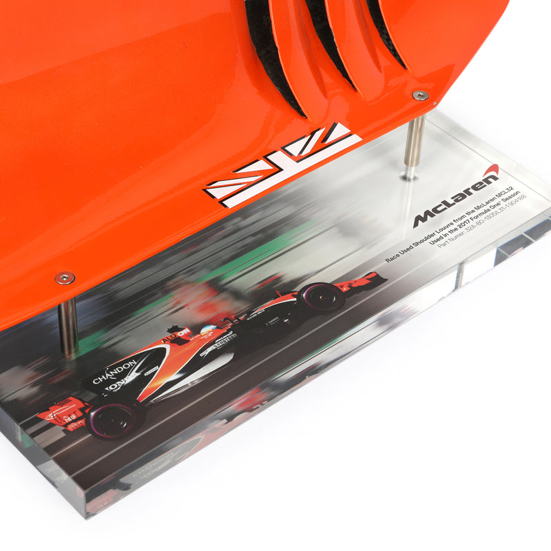McLaren F1 Team 2017 LH shoulder louvre from MCL-32 mounted on collector display stand