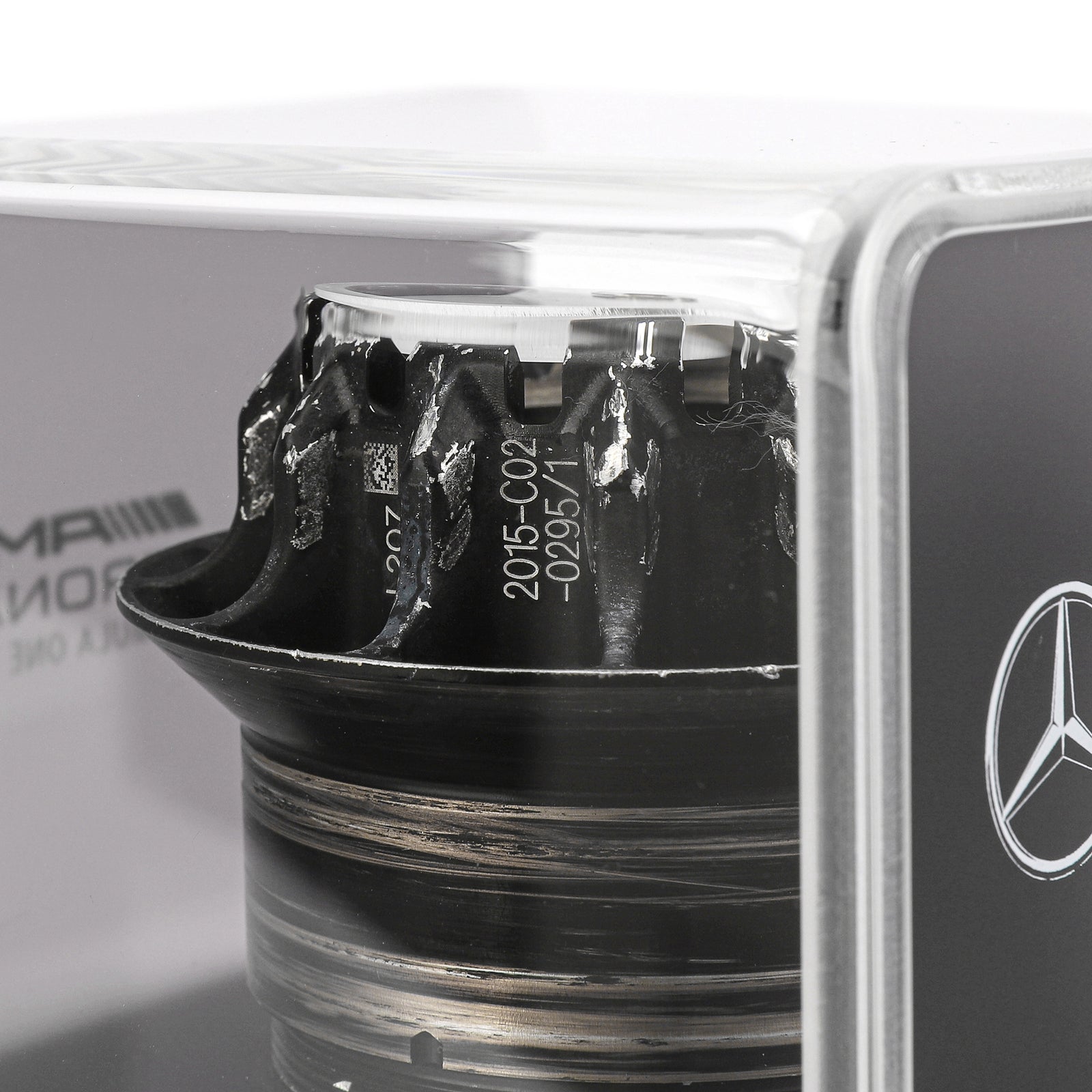 Mercedes AMG Petronas 2015 Grand Prix Used Black Wheel Nut in Display Case