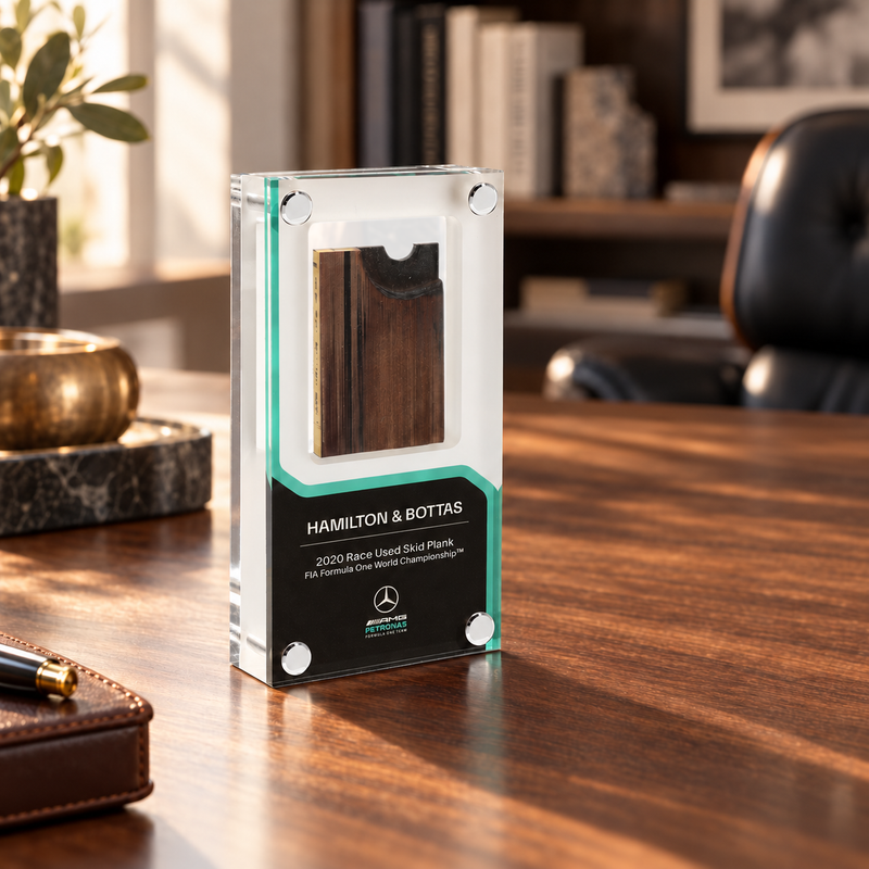 Lewis Hamilton & Valtteri Bottas 2020 Mercedes F1® Skid Plank Piece in Acrylic