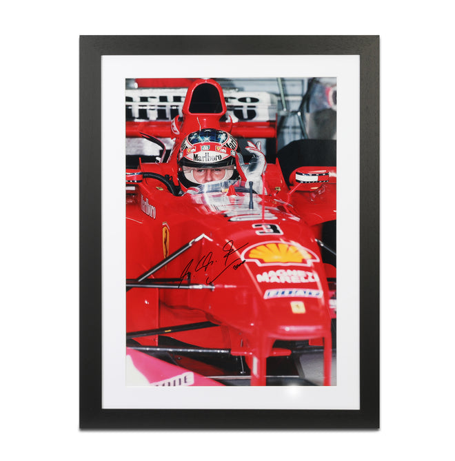 Season Launch LOT 040 - Michael Schumacher 2000 Ferrari Picture – Silverstone Test Framed Signed
