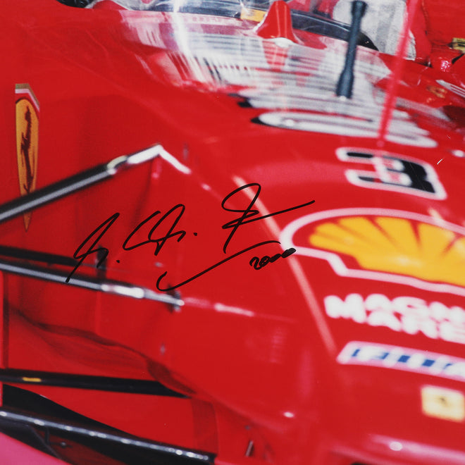 Season Launch LOT 040 - Michael Schumacher 2000 Ferrari Picture – Silverstone Test Framed Signed
