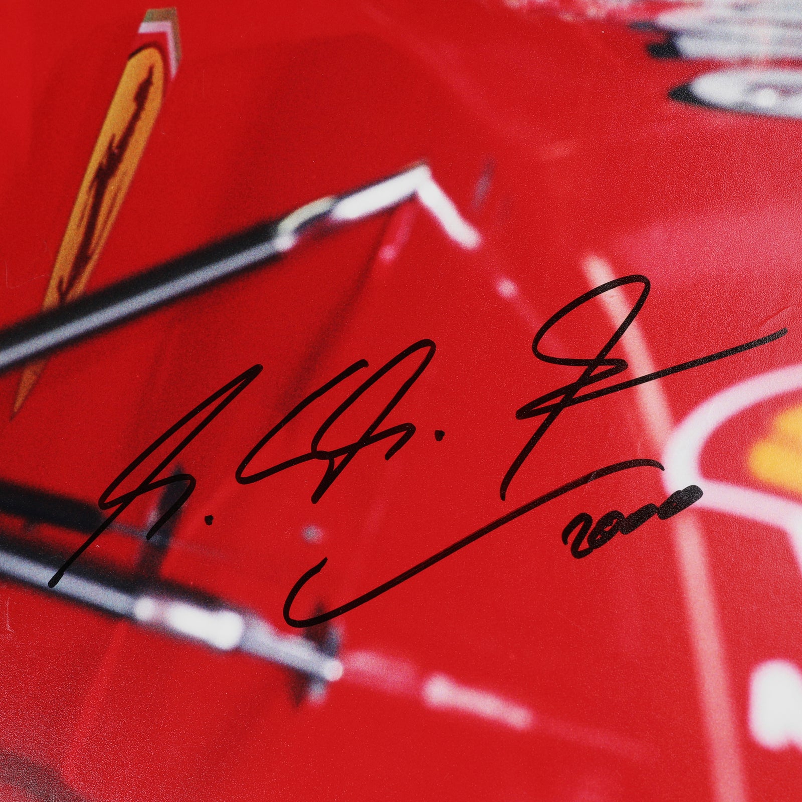 Season Launch LOT 040 - Michael Schumacher 2000 Ferrari Picture – Silverstone Test Framed Signed