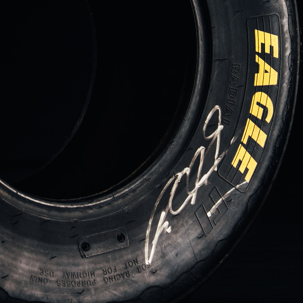 The Austin Auction LOT 044 - Michael Schumacher 1990s Goodyear Eagle F1 Slick Front Tyre - Signed