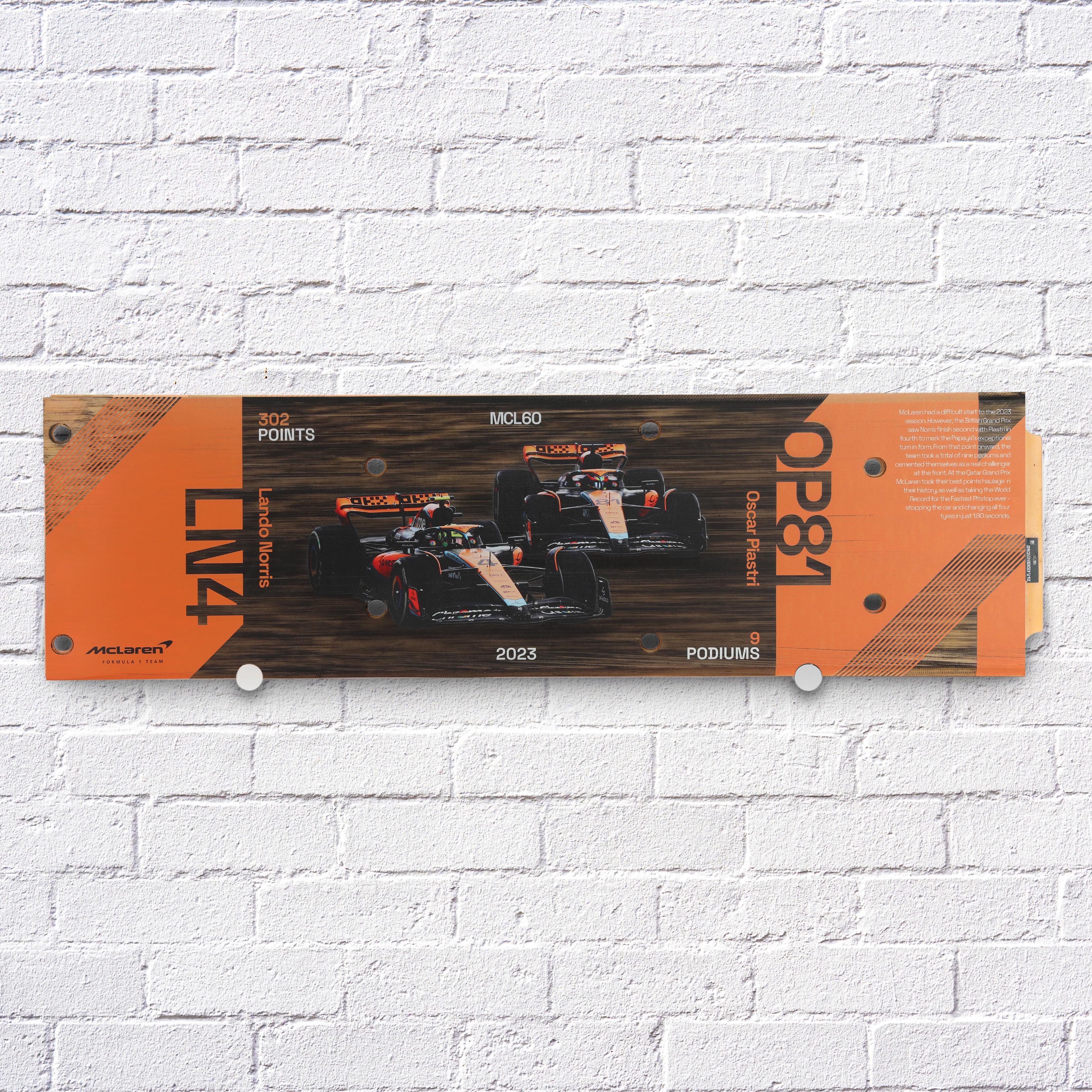 McLaren F1 Team MCL60 2023 Norris & Piastri Skid Block Wall Art