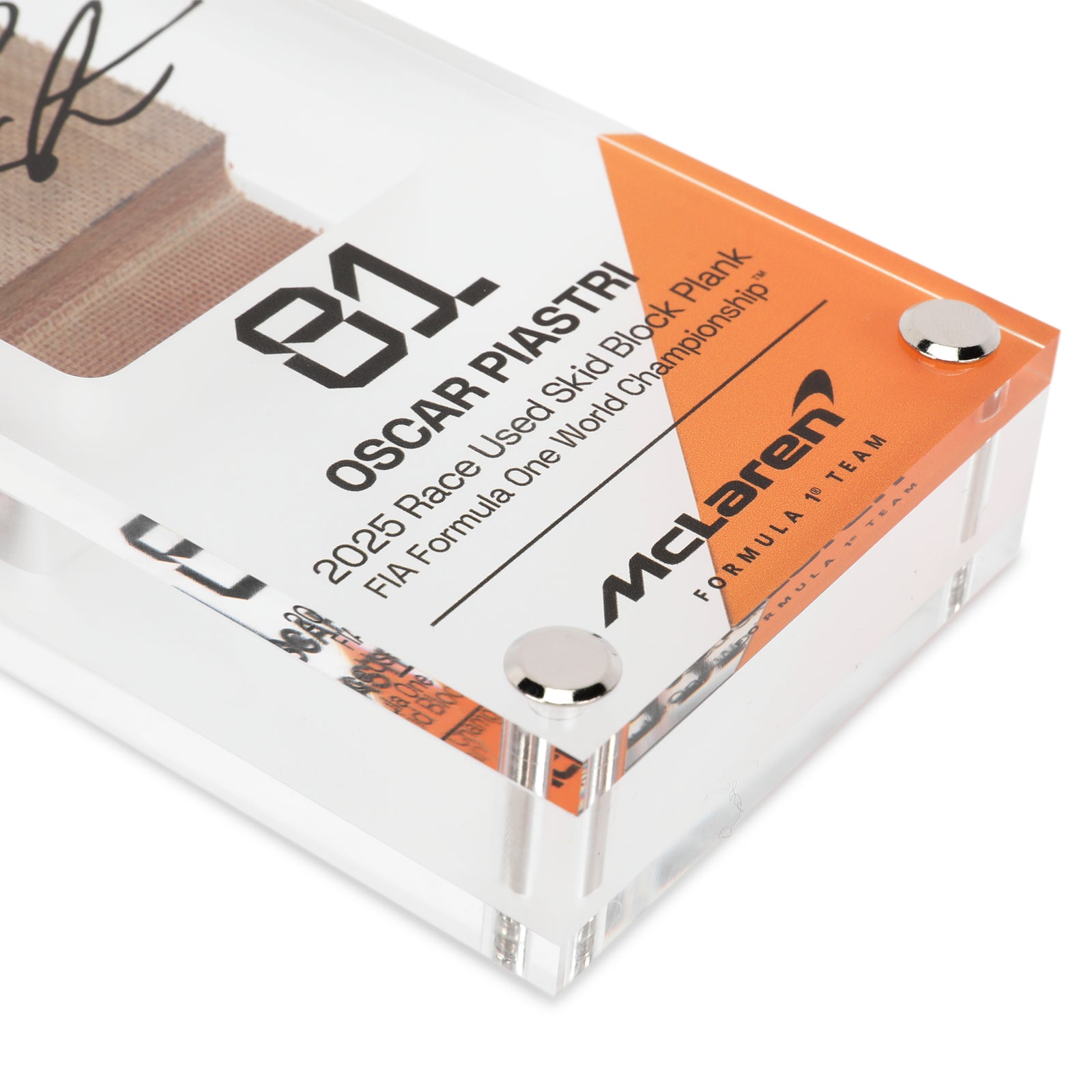 Oscar Piastri 2025 Grand Prix Used McLaren MCL39 Skid Plank Piece in Acrylic