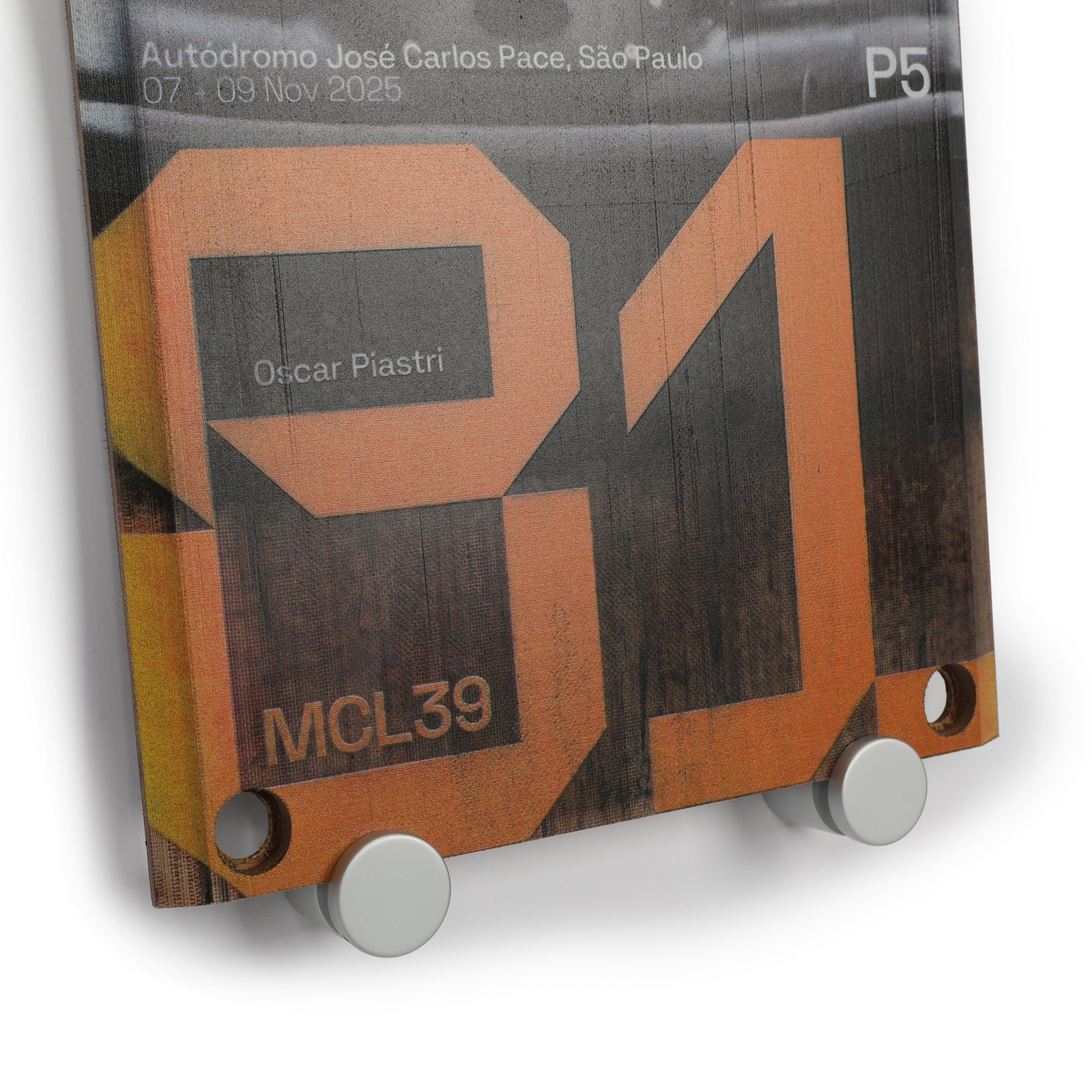 Authentic Oscar Piastri 2025 McLaren F1 Team front skid plank wall art from the Brazilian Grand Prix race-used motorsport collectible