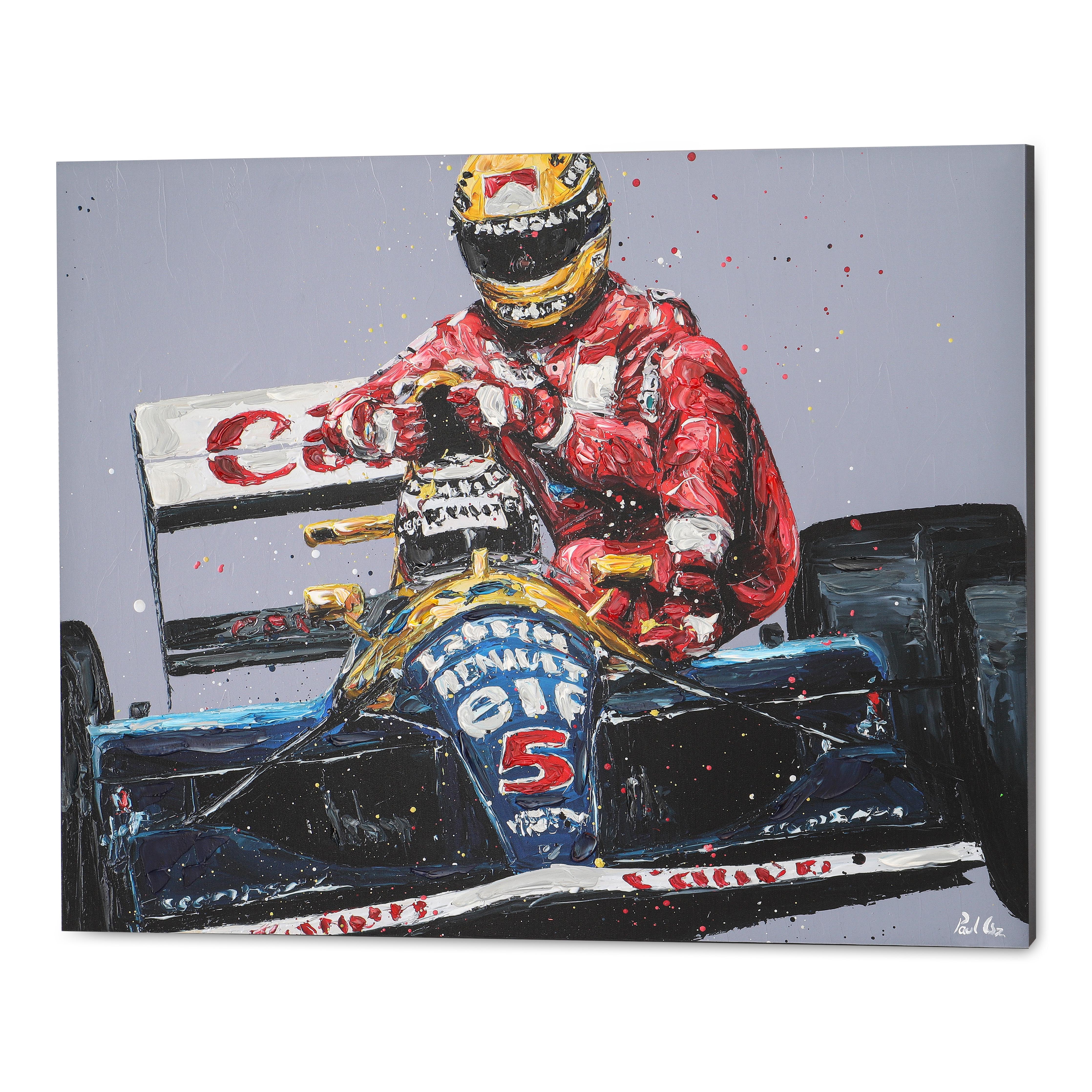 Ayrton Senna & Nigel Mansell 2016 'Taxi Ride' Hand Embellished Canvas - Paul Oz