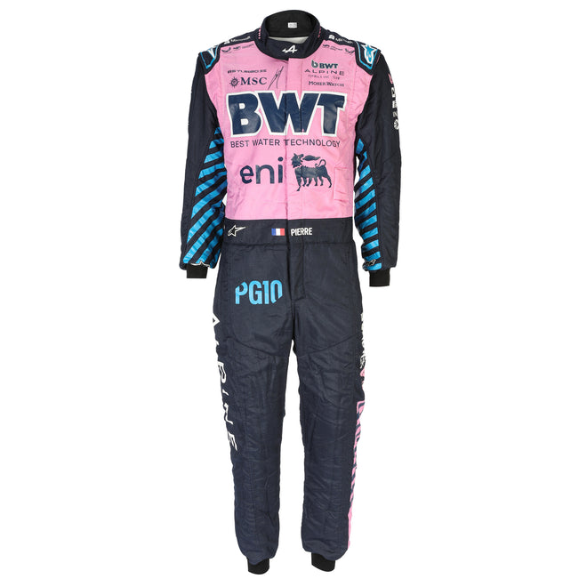 Miami Auction LOT 029 - Pierre Gasly Signed 2025 race Used BWT Alpine Formula one Team Suit - Austin GP